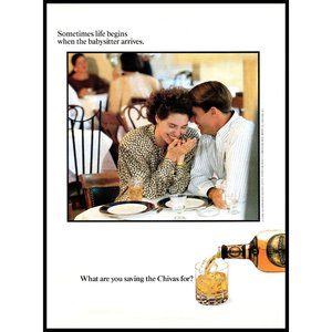 1988 Chivas Regal Scotch Vintage Print Ad Couple Date Night Babysitter Wall Art